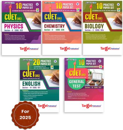 CUET UG 2025 | Physics, Chemistry, Biology, English & General Test (PCB+E+GT) | Practice Question Paper Set With Solutions | Set Of 5 Books
