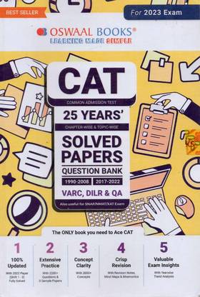 Oswaal Cat 25 Years' Solved Papers Question Bank (1990-2008) (2017-2022) Varc, Dilr, & Qa