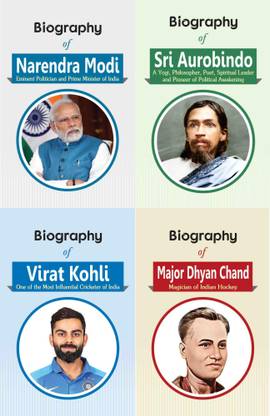 Biography Of Narendra Modi, Virat Kohli, Sri Aurobindo & Major Dhyan Chand (Set Of 4 Books)