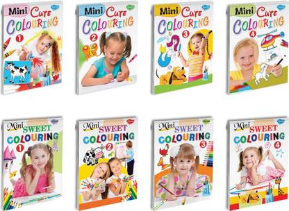 बेस्ट फॉर किड्स सेट ऑफ 8 टाइनी कलरिंग बुक्स | मिनी क्यूट कलरिंग-1 टू 4 एंड मिनी स्वीट कलरिंग-1 टू 4 (पिन बाइंडिंग, )