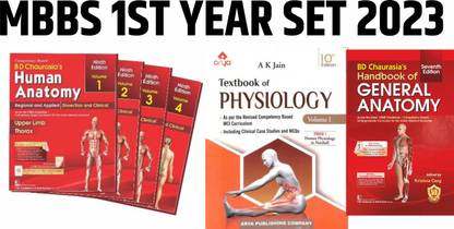 MBBS 1ST YEAR SET 2023 (Textbook Of Anatomy (Bd Chaurasia 9th Ed)+ Handbook Of General (BD Chaurasia 7th ) + Textbook Of Physiology (AK Jain 10th Ed) + Textbook Of Biochemistry (DM Vasudevan 10th Revised) + Textbook Of Histology (Inderbir Singh 10th Revised) +Textbook Of Embryology (Inderbir Singh 13th Revised) + Netter Atlas 8th Ed + *FREE DISSECTION BOX )