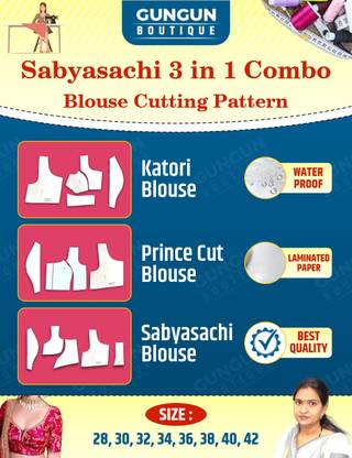 Sabyasachi Blouse And Katori Blouse + Princess Cut Blouse Paper Cutting 3 In 1 Combo Farma Set | All Size 28 To 42 | Gungun Boutique