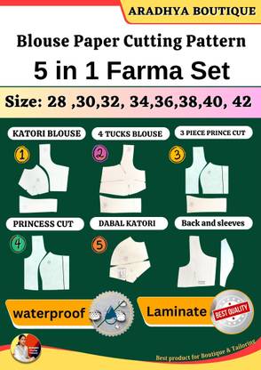 5 In 1 Blouse Paper Cutting Patterns Combo Farma Set | All Size 28 To 42 | Ready Paper Cutting Pattern By Aradhya Boutique
