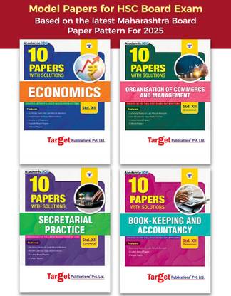 Std 12th 10 Papers With Solutions Books | Commerce | Economics, Organisation Of Commerce & Management (OC), Secretarial Practice (SP) And Book Keeping And Accountancy (BK) | Based On Latest Board Paper Pattern For 2025 | 4 Books