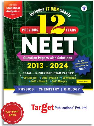 NEET 2025 Previous 12 Years Solved Papers With Solutions (2013 - 2024) | Includes 17 OMR Sheets | Topicwise Analysis, Smart Key | As Per Latest Syllabus Prescribed By NMC