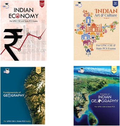 StudyIQ Combo: Indian Economy, Indian Art & Culture, Principles Of Geography & Fundamentals Of Indian Geography ( English|1st Edition), UPSC 2025, Civil Services Exam, State Administrative Exams