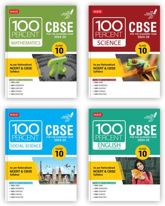 MTG 100 Percent Mathematics, Science, English & Social-Science For Class 10 CBSE Board Exam 2024-25 (Set Of 4 Books) | Chapter-Wise Self-Evaluation Test, Theory, Diagrams Available All In One Book | As Per Rationalised NCERT & CBSE Syllabus