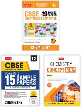 MTG CBSE Class 12 Previous 10 Years (2024-2015) Chapterwise Topicwise Solved Papers + ScoreMore 15 Sample Paper With Concept/Mind Map Chemistry (Set Of 3 Book) - CBSE Champion For 2025 Exam | Video Solution Of PYQs