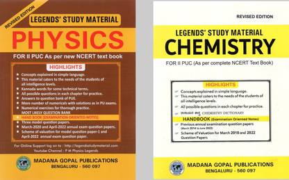 Legend's 2nd PUC -PHYSICS. CHEMISTRY |Set Of 2 Books|Study Material - As Per New NCERT Text Book|For 2022-23|