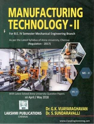 Manufacturing Technology - Ii (Regulation 2017) 10th Edition