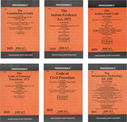 Combo Of 6 Books Bare Act Constitution Of India, I.PC, C.r.R.P, C.P.C, Information Technology Act 2000, Indian Evidence Act With Short Comments (Paperback In English By Professional's)