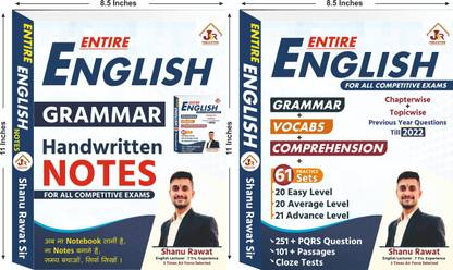 Handwritten Notes Of English + All In One Pack Grammar + Vocabs + Comprehension + 61 Practice Sets By Shanu Rawat