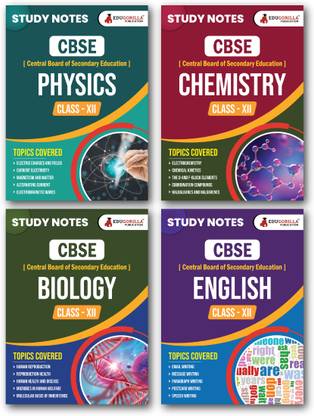 CBSE क्लास XII साइंस स्ट्रीम (PCB) कॉम्बो नोट्स - फिज़िक्स, केमिस्ट्री, बायोलॉजी, इंग्लिश | सेट ऑफ 4 गाइड बुक्स इन इंग्लिश | कम्पलीट स्टडी मटेरियल विथ सॅाल्व्ड MCQs