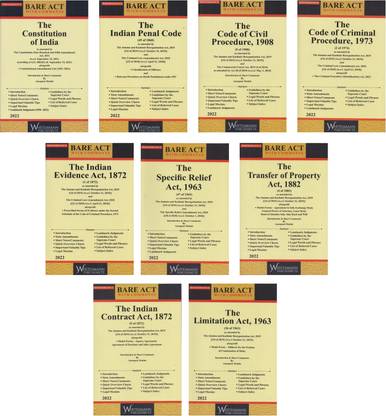 Combo 9 Bare Act For Law Students/Judiciary Aspirants The Constitution Of India, Indian Penal Code, Code Of Criminal Procedure, Code Of Civil Procedure, Indian Evidence Act, Limitation Act, Contract Act, Specific Relief Act And Transfer Of Property Act Along With Short Comments