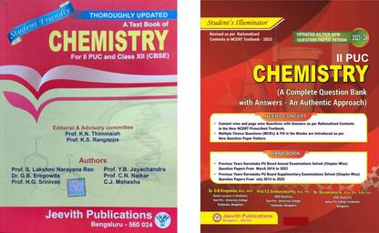Jeevith 2nd PUC Chemistry - Text Book + Student's Illuminator- A Complete Question Bank With Answers|Set Of 2 Books|For 2023-24|