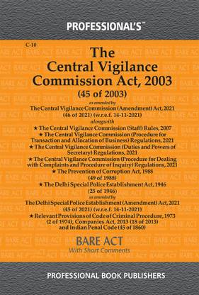 Central Vigilance Commission Act, 2003 As Amended By Central Vigilance Commission (Amendment) Act, 2021 Alongwith Rules Regulation & Acts