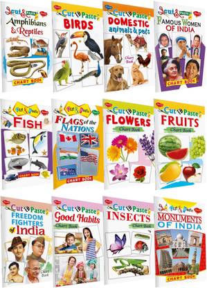 Sawan Presents Pack Of 12 Books Cut And Paste Chart Books For Children | Project Work Books For School | Picture Book Collections For Eary Learning