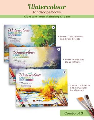 Landscape Painting Books With Step By Step Guide To Practice Landscape Watercolor Painting | Landscape Scenery Painting | Paint Stone, Grass, Tree, Water, Cloud, Ice And Structural Paintings | Pack 3 Books