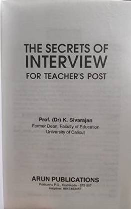 THE SECRETS OF INTERVIEW FOR TEACHERS POST By Prof. (Dr.) K. Sivarajan