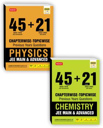 MTG 45 + 21 Years JEE Main And IIT JEE Advanced Previous Years Solved Papers With Chapterwise Topicwise Solutions Physics, Chemistry - JEE Main And Advanced PYQ Question Bank For 2023 Exam (Set Of 2 Books)