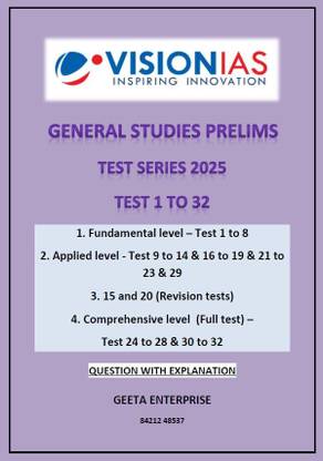 Vision IAS UPSC Prelims Test Series 2025, General Studies Tests 1-32 With Solutions Bk/wh