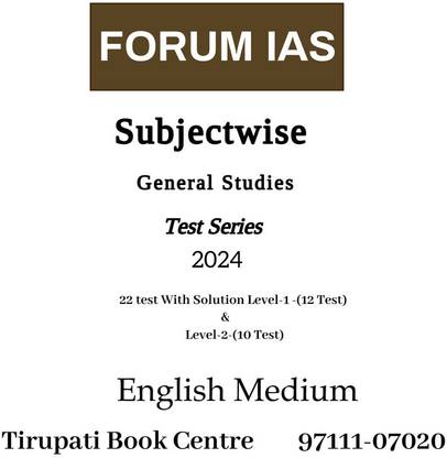 FORUM IAS Subjectwise General Studies Prelims Test Series 2024 Latest 22 Test With Solution Level-1 -(12 Test) & Level-2-(10 Test) English Medium Civil Service Preparation Photocopy 2024