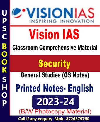 Vision IAS Notes- Internal Security Book For IAS General Studies(GS) Prelims & Mains 2023-24 Printed Notes- English (Photocopy B/W Study Material) (Paperback Vision IAS Photocopy)