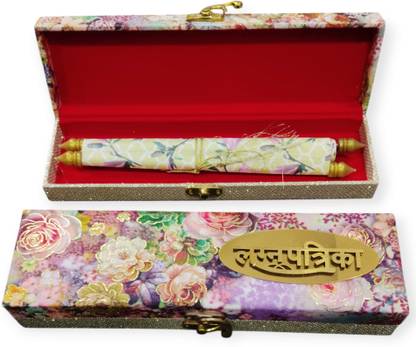 Designer Velvet Lagan Patrika For Lagan, Wedding (In Red Floral Wooden Box)