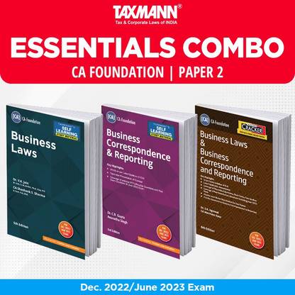 Taxmann's ESSENTIALS Combo For CA Foundation Dec. 2022/June 2023 Exams – Paper 2 | Business Laws & Business Correspondence And Reporting (Law & BCR | BLBCR) | STUDY MATERIALs & CRACKER | 3 Books Set