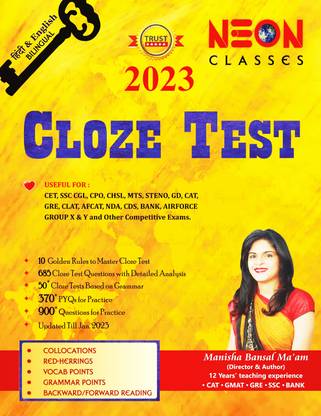 Neon Classes Cloze Test - Fully Revised - For SSC Bank Exams & Other Competitive Exams - (Hindi & English) - 2023
