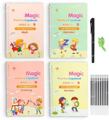 Magic Practice Copybook For Kids, Handwriting English Reusable Magical Practice Copy Book For Kids Tracing Book Letter Writing Book 4 Pcs