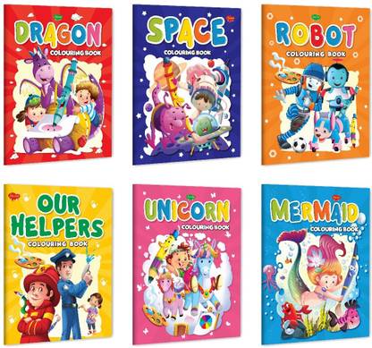 My First Dragon, Space, Robot, Our Helpers, Unicorn And Mermaid Colouring Book For Kids
