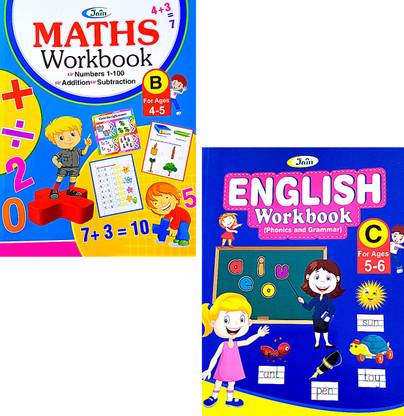 LKG UKG Books Set For Kids. Set Of 2 Books. English Phonics And Grammar Workbook, Maths Numbers 1-100 Addition Subtraction Workbook For Kids
