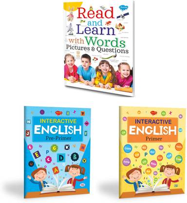 Read and Learn with Words, Pictures & Questions, Interactive English (Pre-Primer) and (Primer) Book for Kids : Learning Books for Kids, Pictures Book for Kids, English Learning Books | Combo of 3 English Learning Books