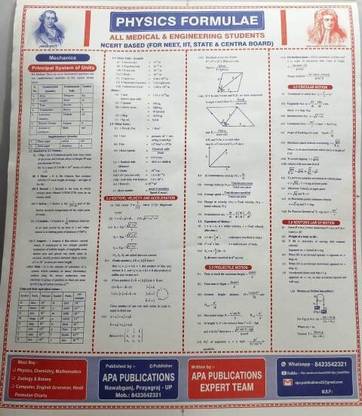 A Physics Formula Wall Chart For Intermediate , Engineering, Medical, Iit, Cbsc, Icsc, All Boards And B.h.u, A .i.i.m.s, A.f.m.c, P.m.t, And All Competative Exam