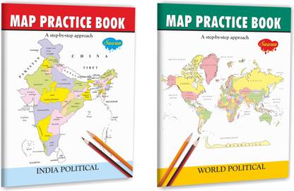 Set Of 2 Map Books, Map Practice Books India Political And World Political (With Tracing Sheet)