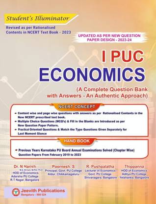 Jeevith 1st PUC - ECONOMICS - Student's Illuminator|A Complete Question Bank With Answers - An Authentic Approach|For 2023-24|