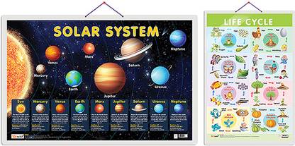 Gift Pack Of 2 Solar System And Life Cycle Charts | Wall Posters For Room Decor High Quality Paper Print With Hard Lamination (20 Inch X 30 Inch, Rolled)