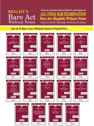 Set Of 19 Bare Act For All India Bar Examination (AIBE) Without Short Notes (Conducted By The Bar Council Of India)