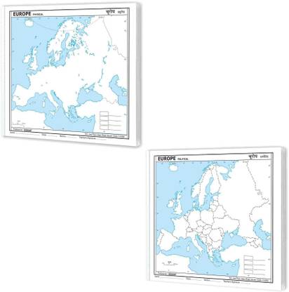 SMALL - 100 EUROPE POLITICAL OUTLINE MAP FOR SCHOOL And SMALL - 100 EUROPE PHYSICAL OUTLINE MAP FOR SCHOOL | Combo Of 2 Maps | Political And Physical Maps Of Europe