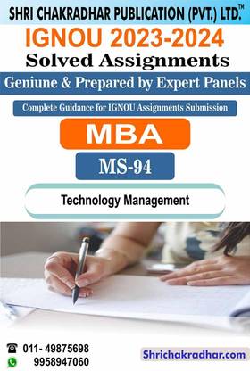 IGNOU MS 94 Solved Assignment 2023-24 Technology Management IGNOU Solved Assignment MBA IGNOU Master of Business Administration (2023-2024) ms94