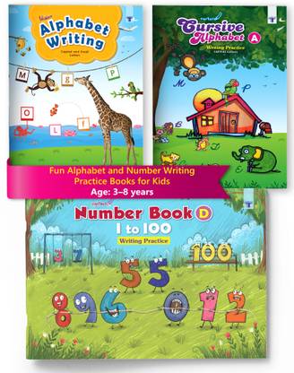 English Alphabet And Number Writing Books For Kids | 3 To 8 Year Old | Practice ABCD Capital, Small And Cursive Letters And 1 To 100 Numbers | Includes Creative, Fun And Engaging Activities | Set Of 3 Books