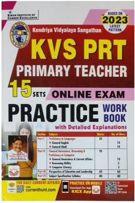 Kiran KVS PRT Primary Teacher Practice Work Book Online Exam 15 Set With Detailed Explanations