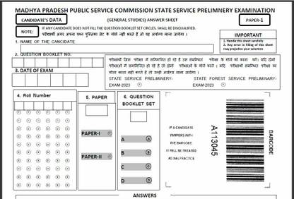 101 Omr Mp Psc Answer Practice Sheets 101