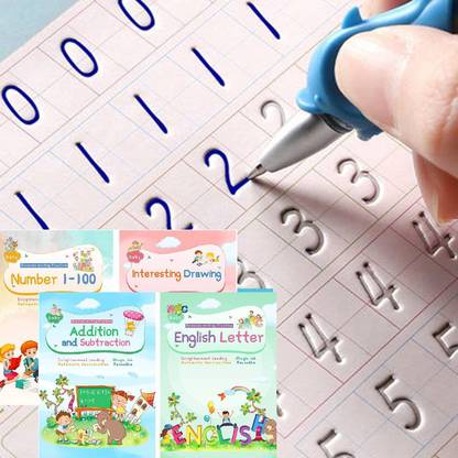 Magic Ink Copybooks For Kids Reusable Handwriting Workbooks For Preschools Grooves Template Design And Handwriting Aid Magic Practice Copybook For Kids The Print Writing (4 Books With Pens)