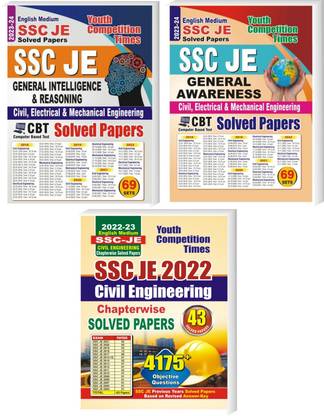 (Book Set Of 3) English Medium Ssc Je Solved Papers(General Intelligence & Reasoning/general Awareness/civil Engineering)