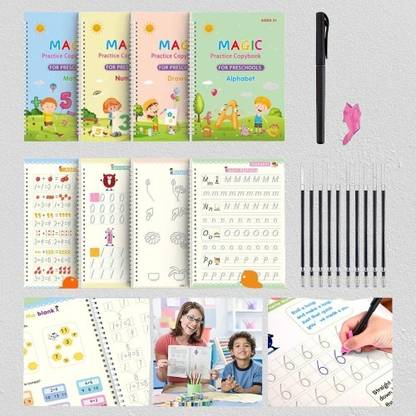 Sank Magic Practice Copybook, (4 Book + 10 Refill) Number Tracing Book For Preschoolers With Pen