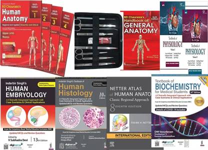 M.B.B.S 1ST Year Set With Free Dissection Kit {1 Human Anatomy (BD Chaurasia) + 1 General Anatomy ( BD Chaurasia) + 1 Biochemistry (Vasudevan) + 1 Physiology (A.K JAIN) + 1 Human Histology (Inderbir Singh) + 1 Human Embryology (Inderbir Singh) + 1 Netter Atlas Of Human Anatomy + 1Dissection Kit }