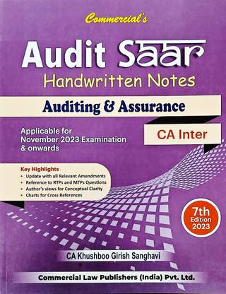 Commercial's Audit Saar Handwritten Notes Auditing & Assurance CA INTERMEDIATE Edition 2023 Applicable For Nov 2023 Exam