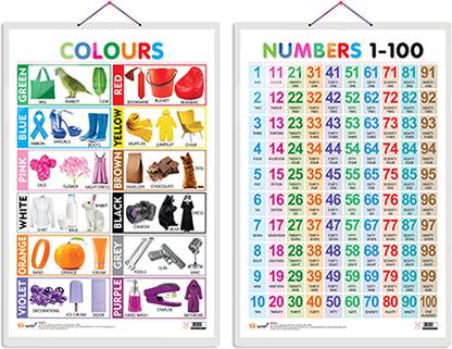 Set of 2 Colours and Numbers 1-100 Early Learning Educational Charts for Kids | 20"X30" inch |Non-Tearable and Waterproof | Double Sided Laminated | Perfect for Homeschooling, Kindergarten and Nursery Students Paper Print